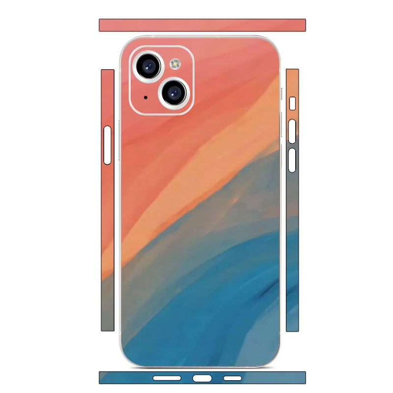 For iPhone 15 Plus All-inclusive PET Phone Decal Adhesive Sticker(Blue Orange) - Shopkiz.com