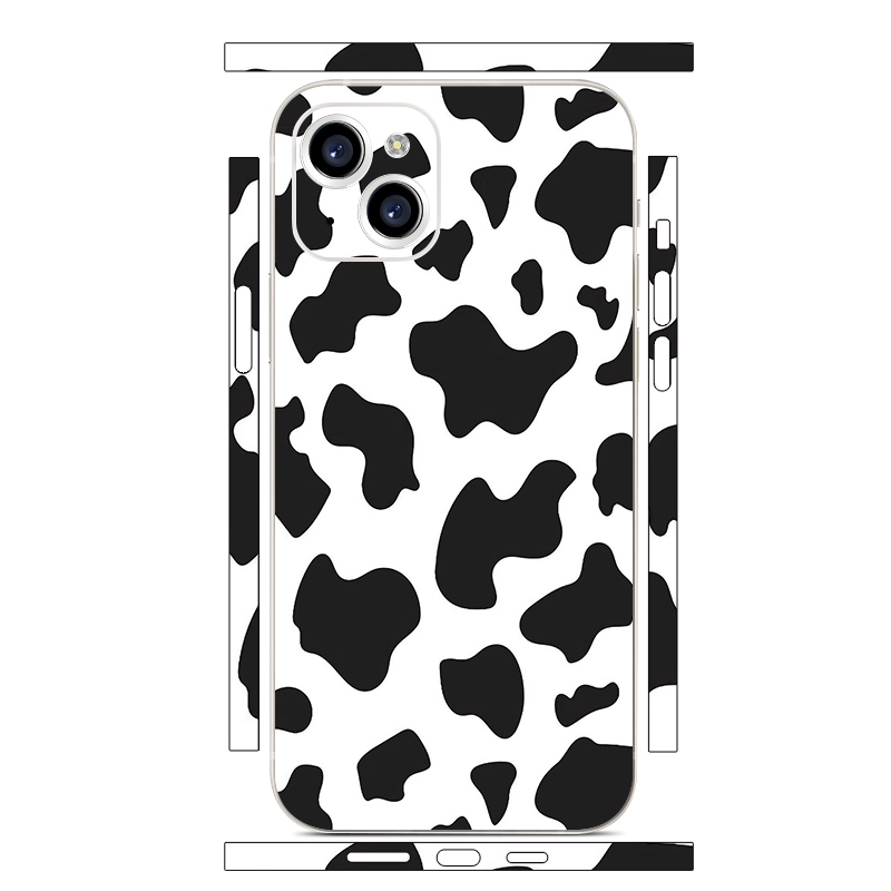 For iPhone 15 Plus All-inclusive PET Phone Decal Adhesive Sticker(Black White Cow Pattern) - Shopkiz.com