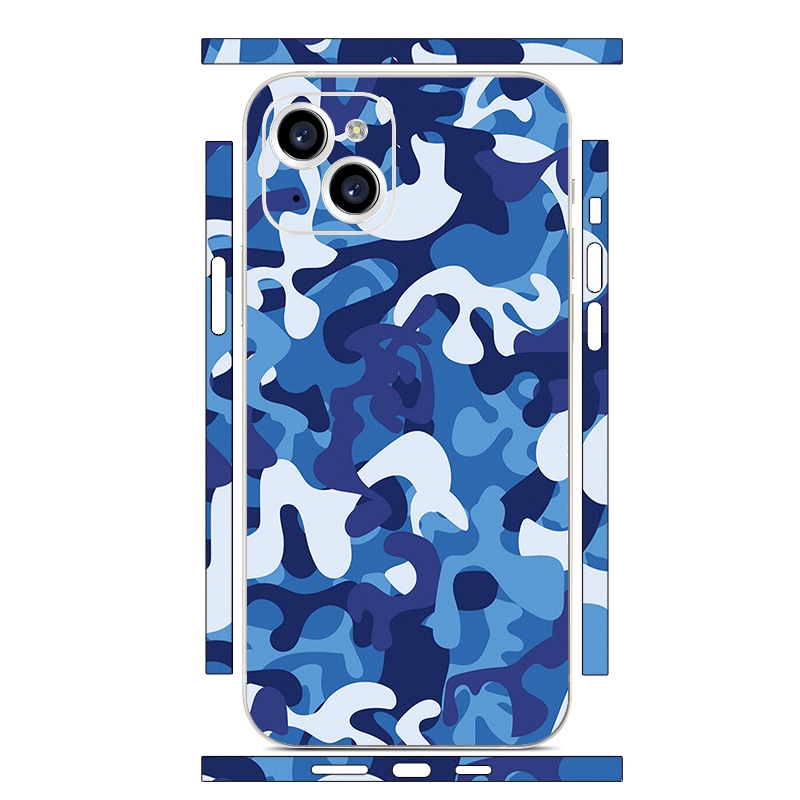 For iPhone 14 All-inclusive PET Phone Decal Adhesive Sticker(Blue White) - Shopkiz.com