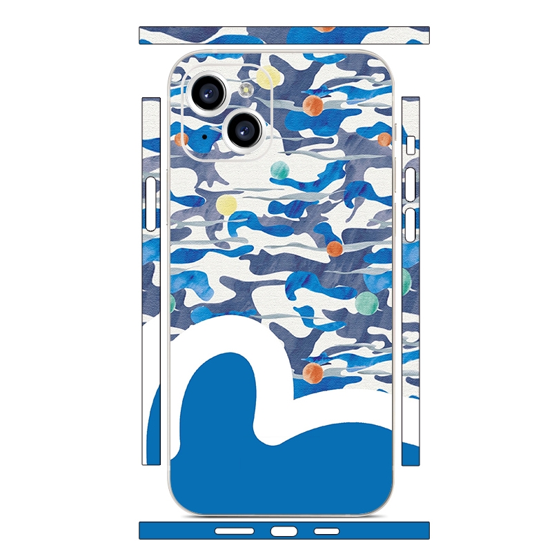 For iPhone 13 All-inclusive PET Phone Decal Adhesive Sticker(Blue Ripples) - Shopkiz.com