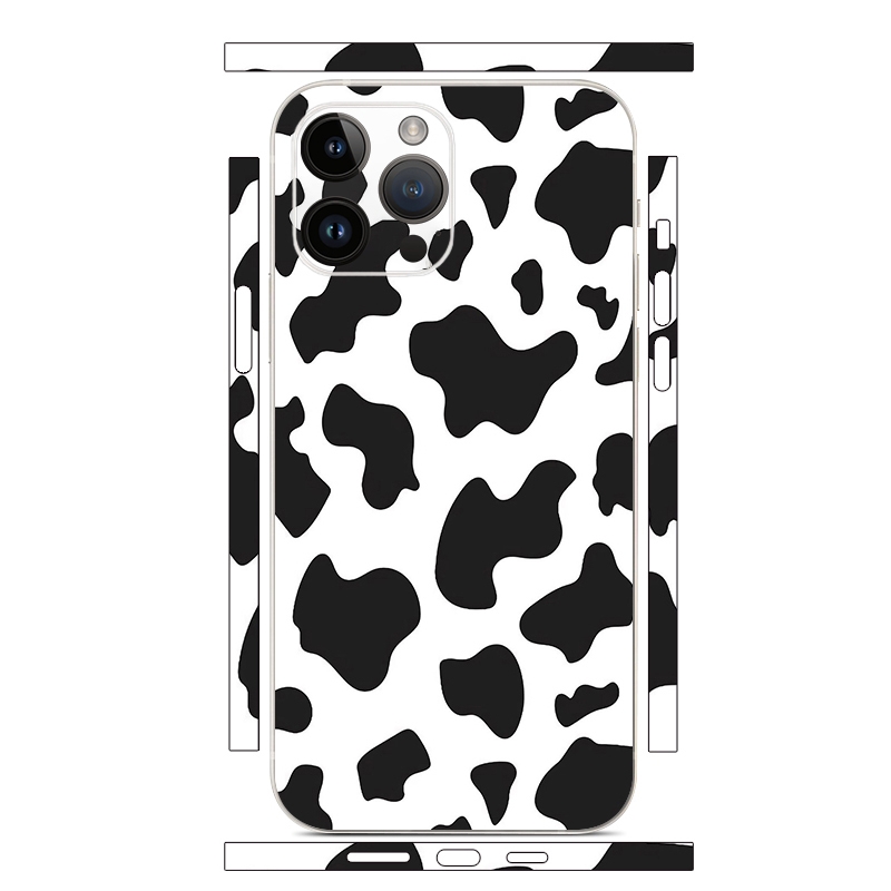For iPhone 12 Pro All-inclusive PET Phone Decal Adhesive Sticker(Black White Cow Pattern) - Shopkiz.com