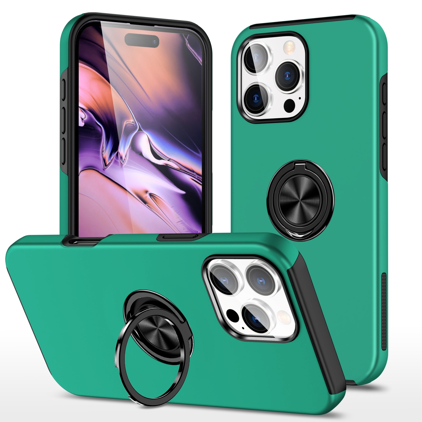 For iPhone 16 Pro Max PC + TPU Magnetic Phone Case with Invisible Ring Holder(Dark Green) - Shopkiz.com