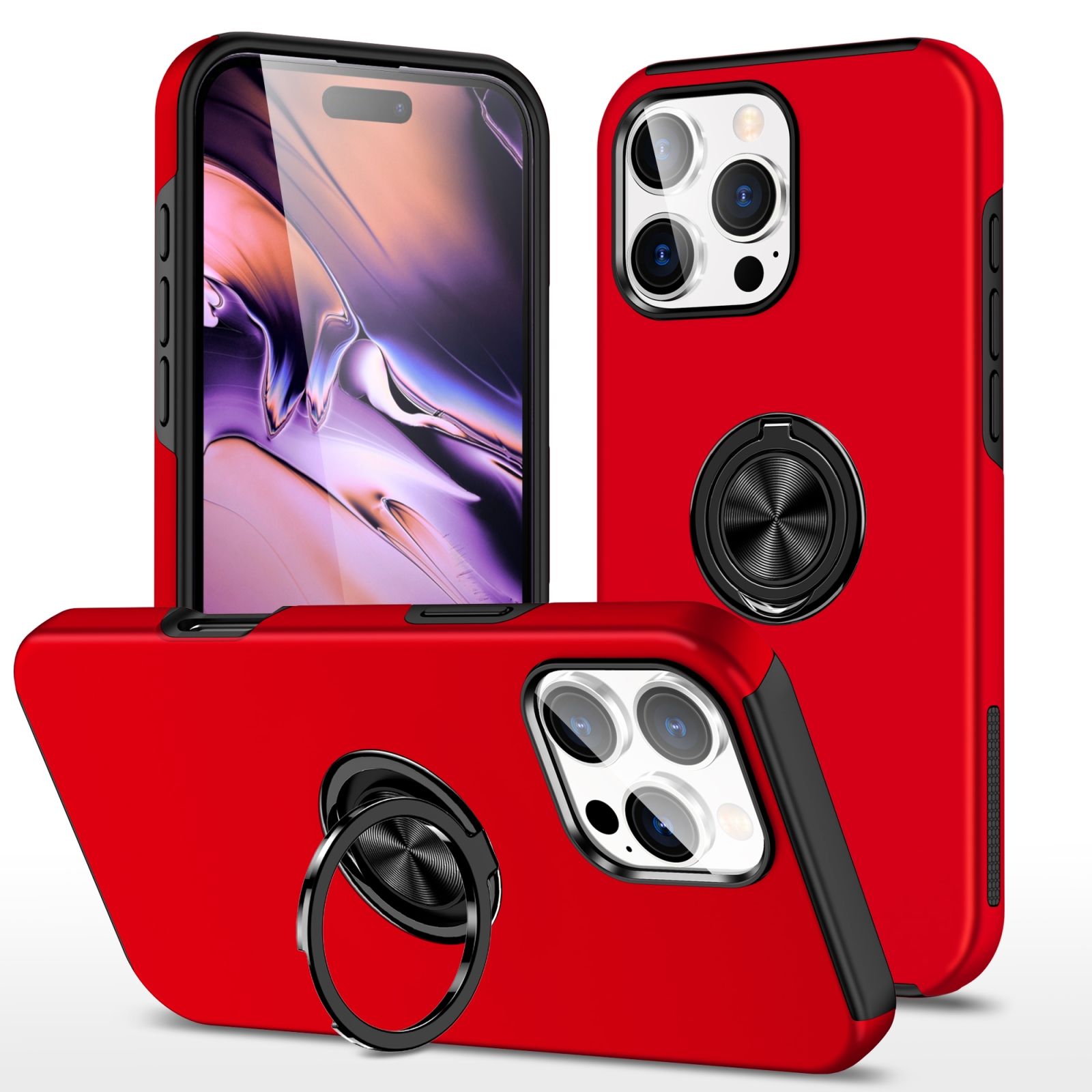 For iPhone 16 Pro PC + TPU Magnetic Phone Case with Invisible Ring Holder(Red) - Shopkiz.com