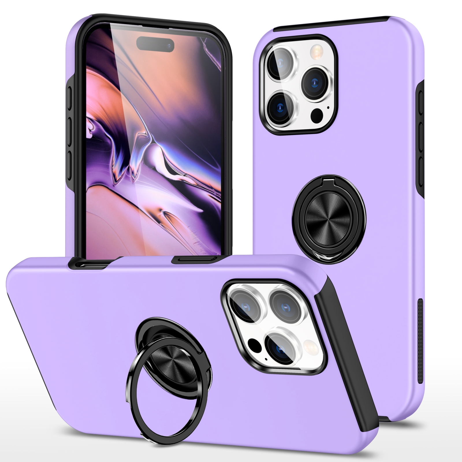 For iPhone 16 Pro PC + TPU Magnetic Phone Case with Invisible Ring Holder(Purple) - Shopkiz.com