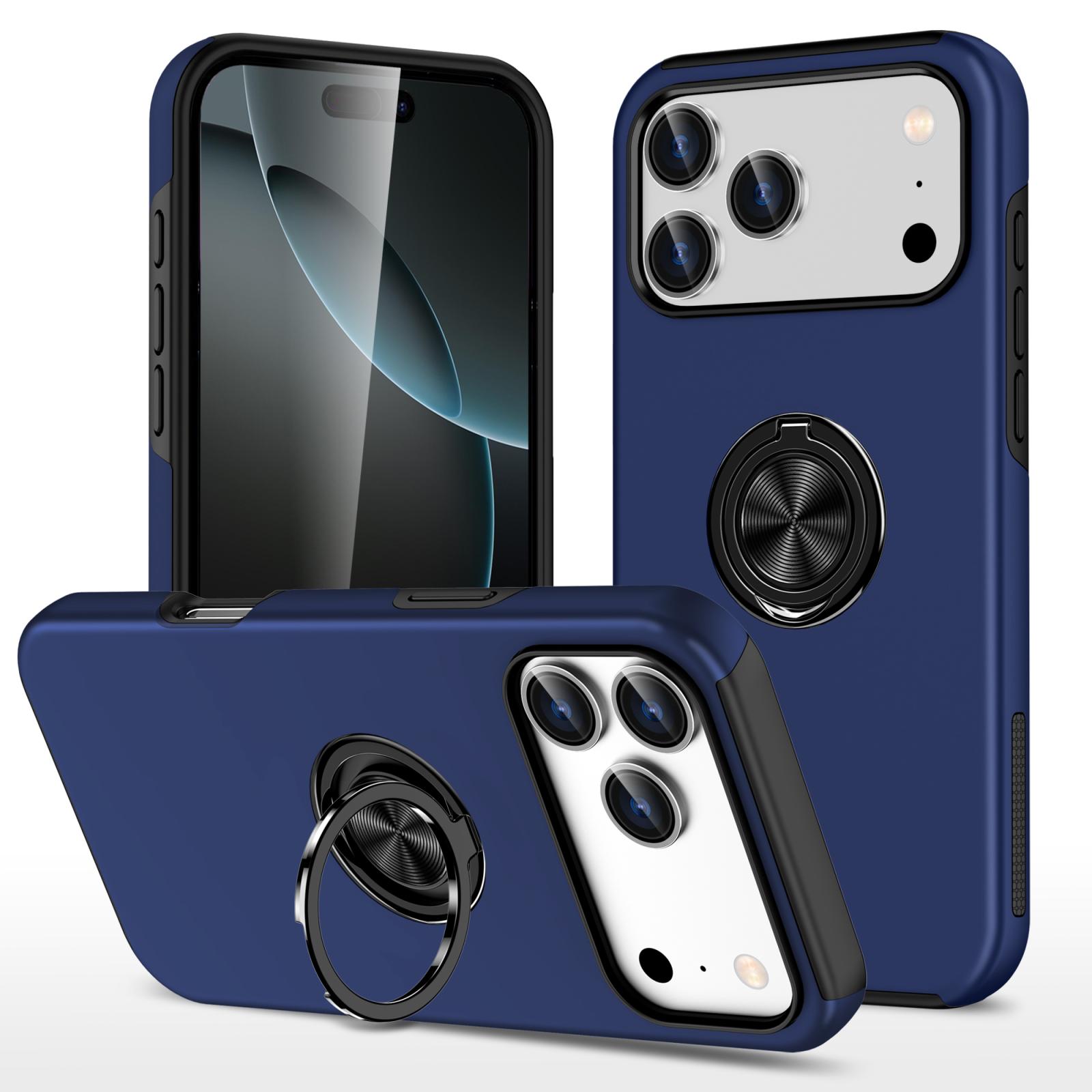For iPhone 17 Pro Max PC + TPU Magnetic Phone Case with Invisible Ring Holder(Navy Blue) - Shopkiz.com