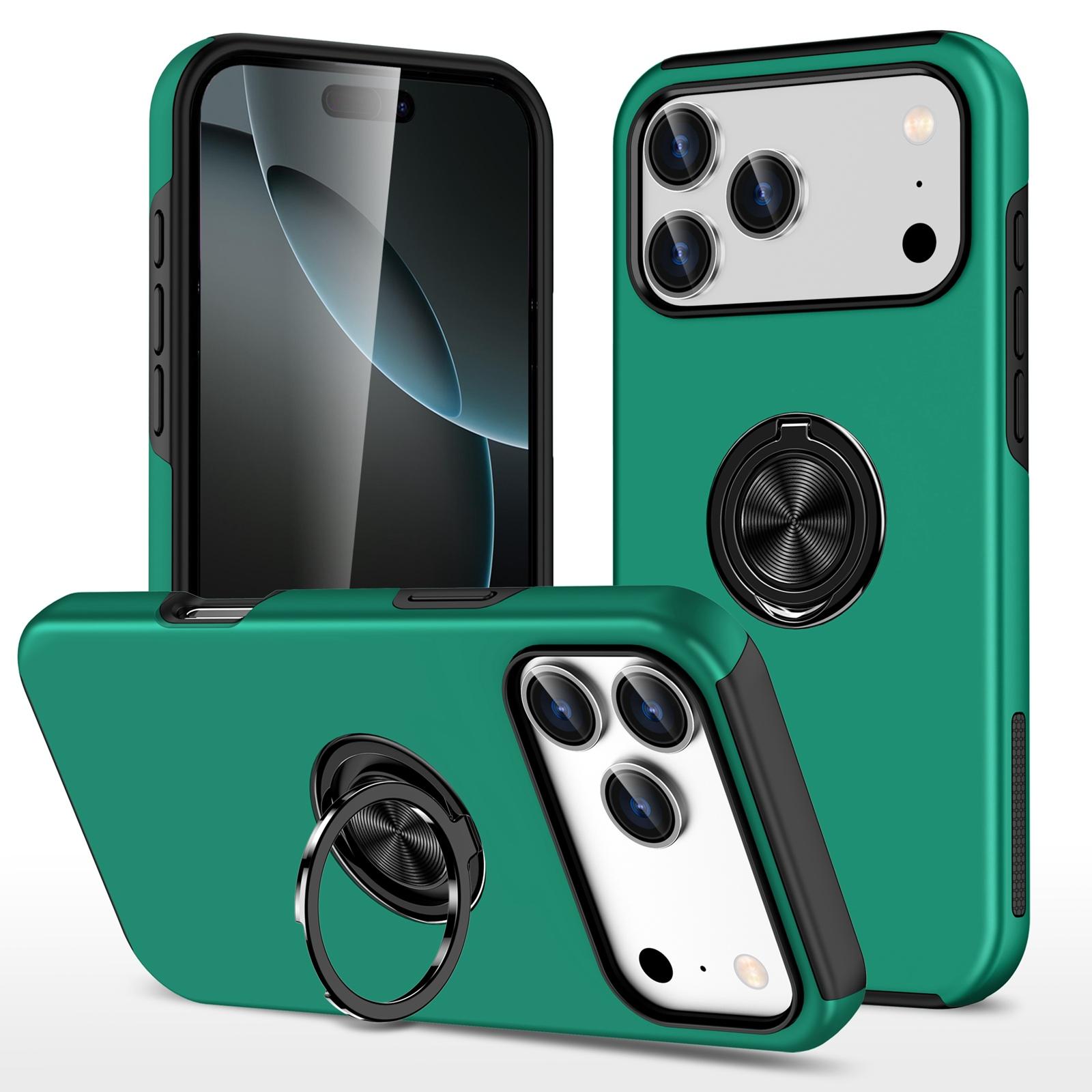 For iPhone 18 Pro Max PC + TPU Magnetic Phone Case with Invisible Ring Holder(Dark Green) - Shopkiz.com