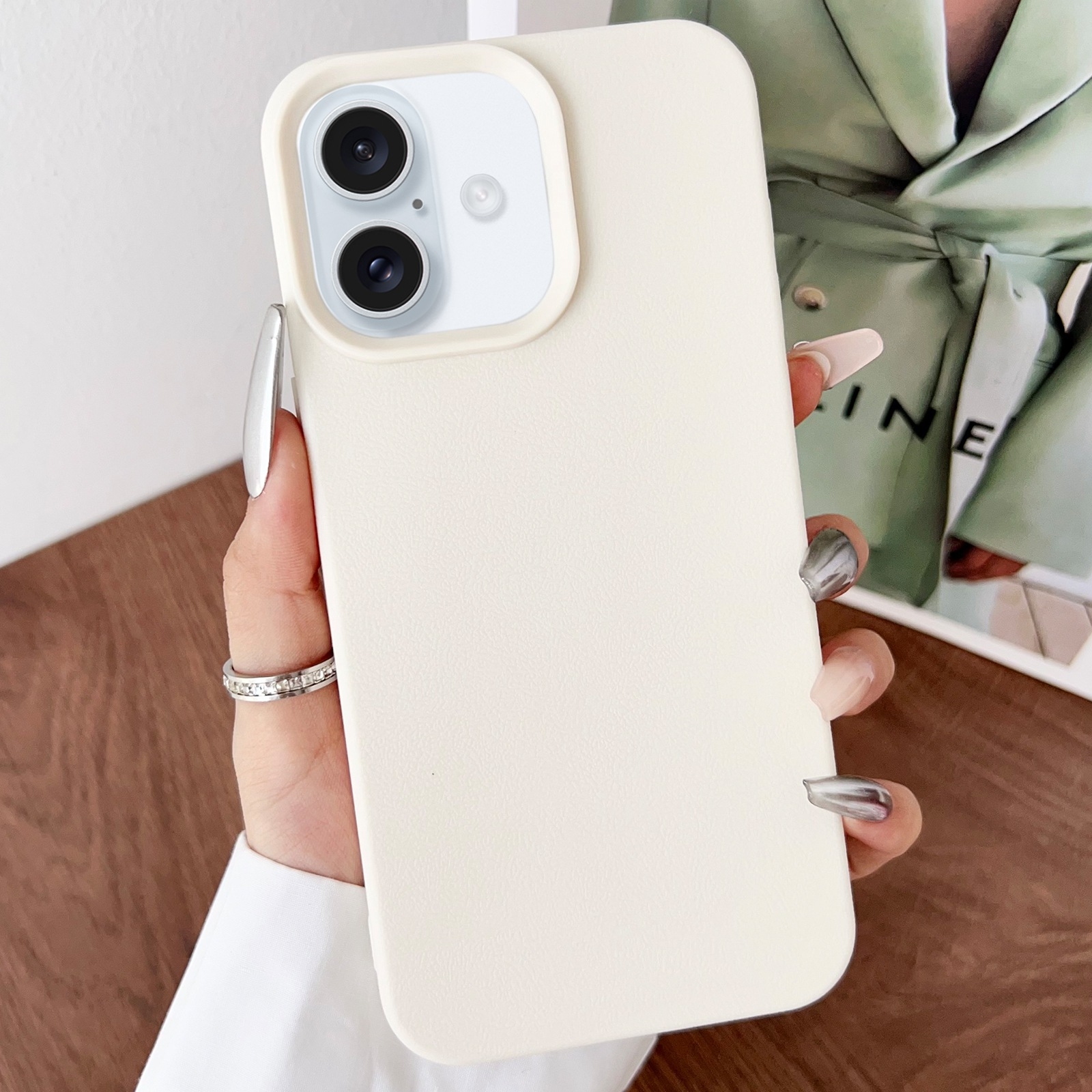 For iPhone 16 Plus Leather Texture TPU Full Coverage Phone Case(White) - Shopkiz.com