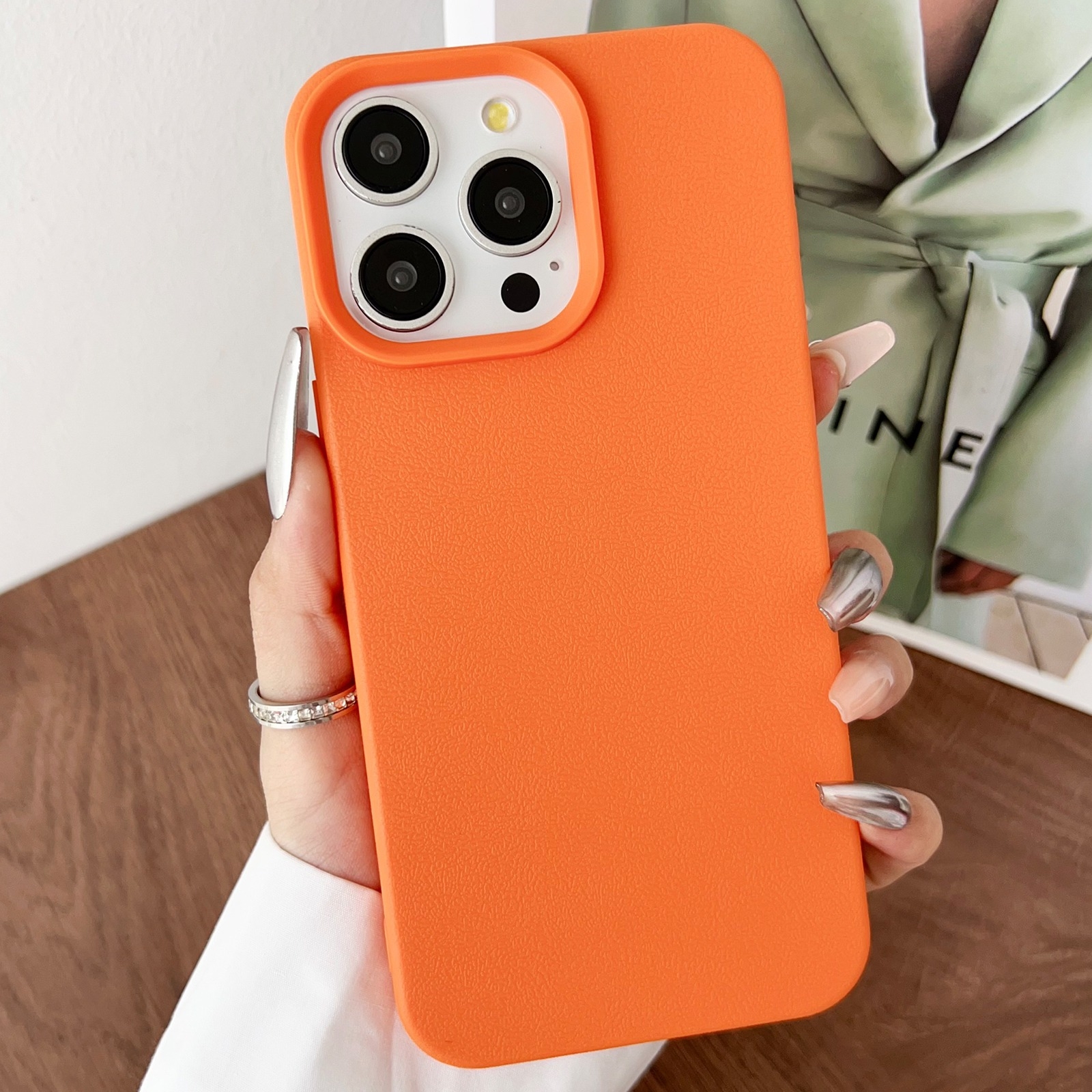 For iPhone 15 Pro Leather Texture TPU Full Coverage Phone Case(Orange) - Shopkiz.com