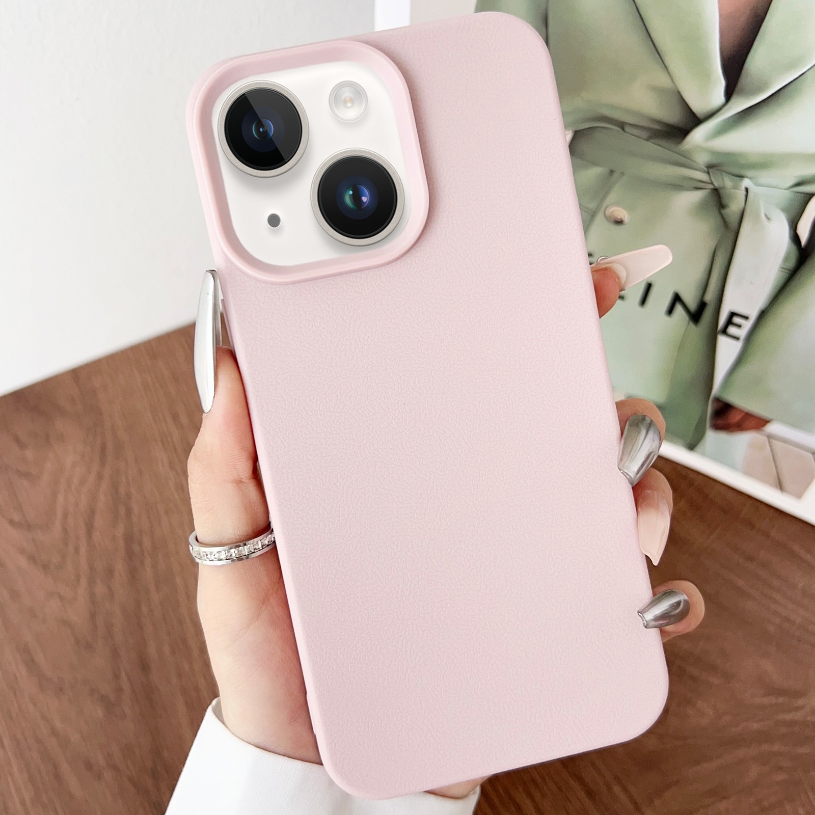 For iPhone 14 Plus Leather Texture TPU Full Coverage Phone Case(Pink) - Shopkiz.com