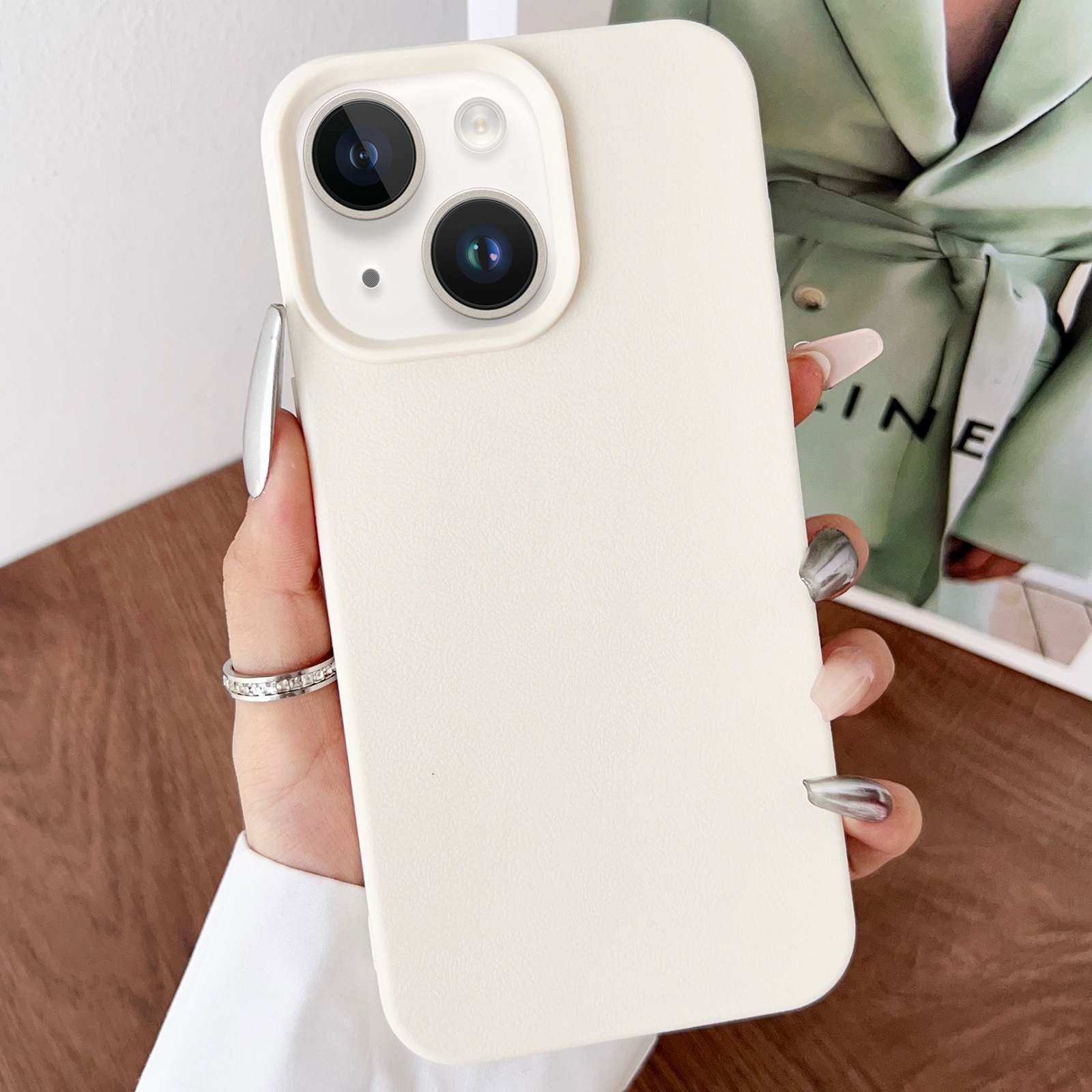 For iPhone 14 Leather Texture TPU Full Coverage Phone Case(White) - Shopkiz.com