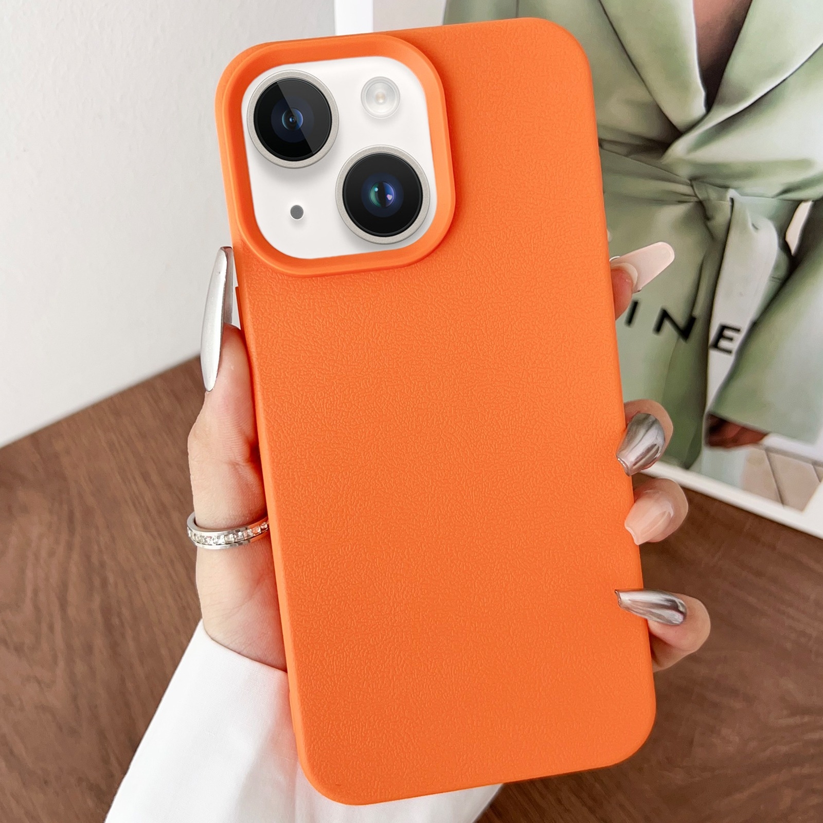 For iPhone 13 Leather Texture TPU Full Coverage Phone Case(Orange) - Shopkiz.com