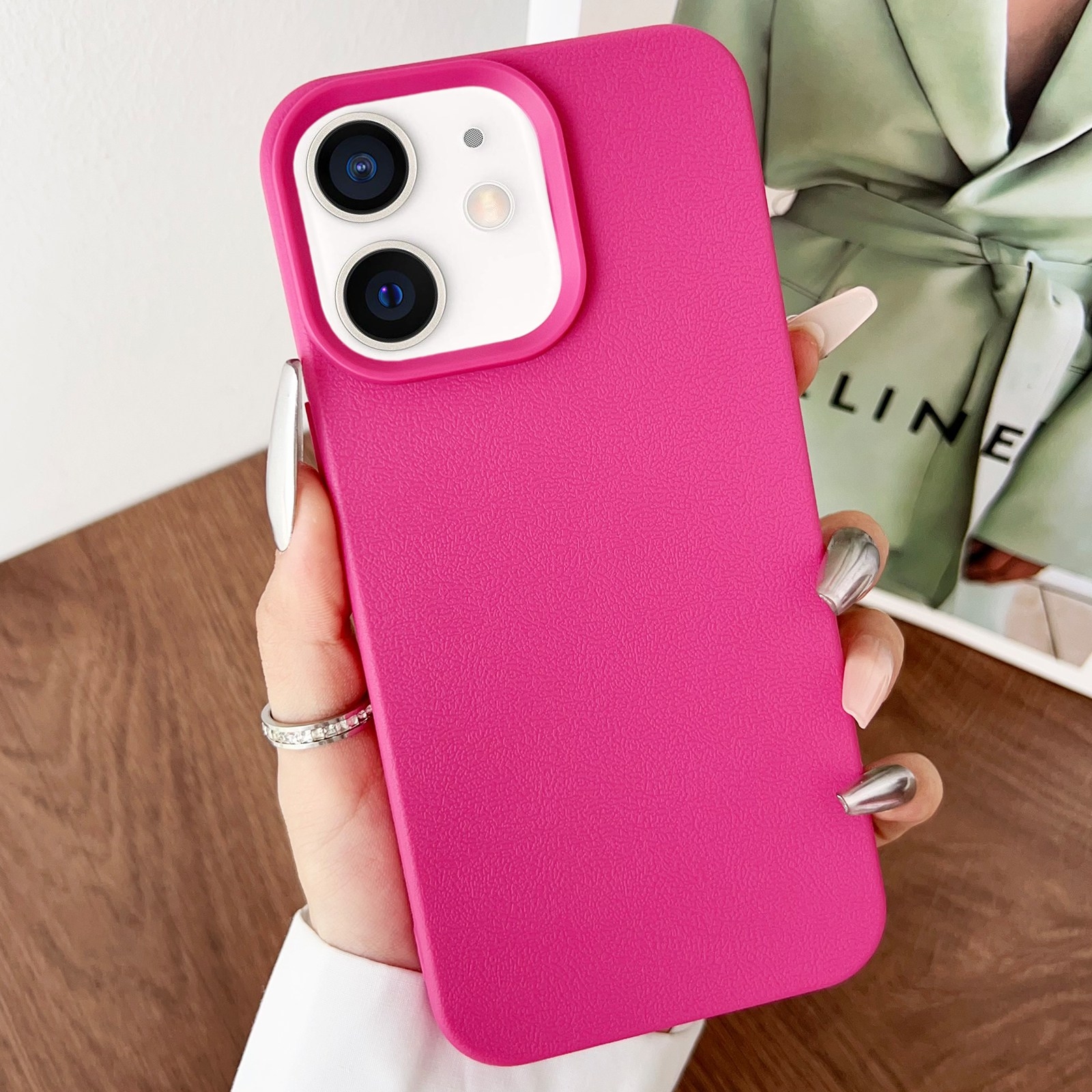 For iPhone 11 Leather Texture TPU Full Coverage Phone Case(Rose Red) - Shopkiz.com