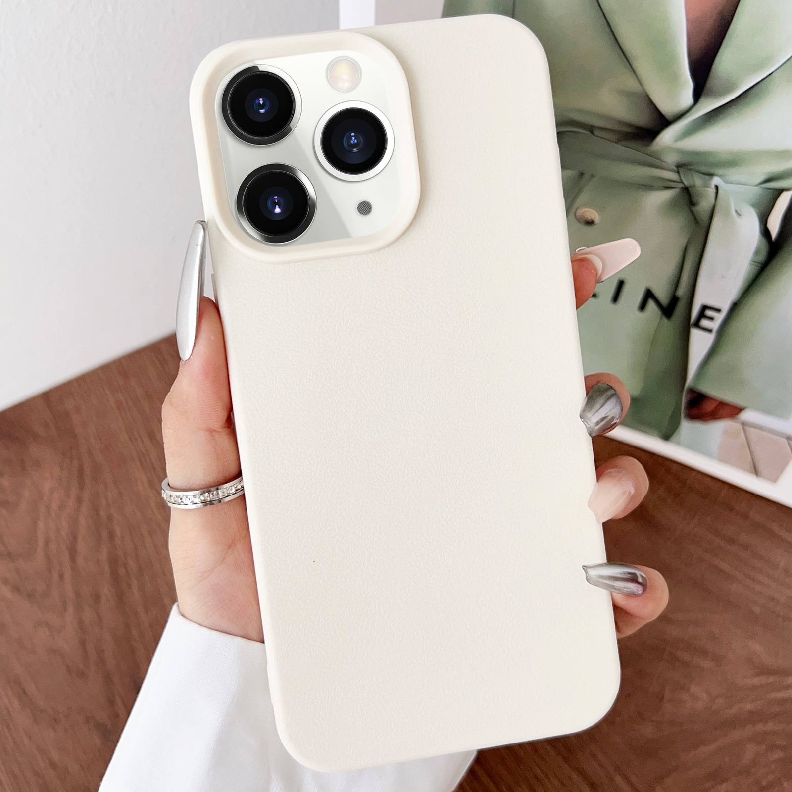 For iPhone 11 Pro Leather Texture TPU Full Coverage Phone Case(White) - Shopkiz.com