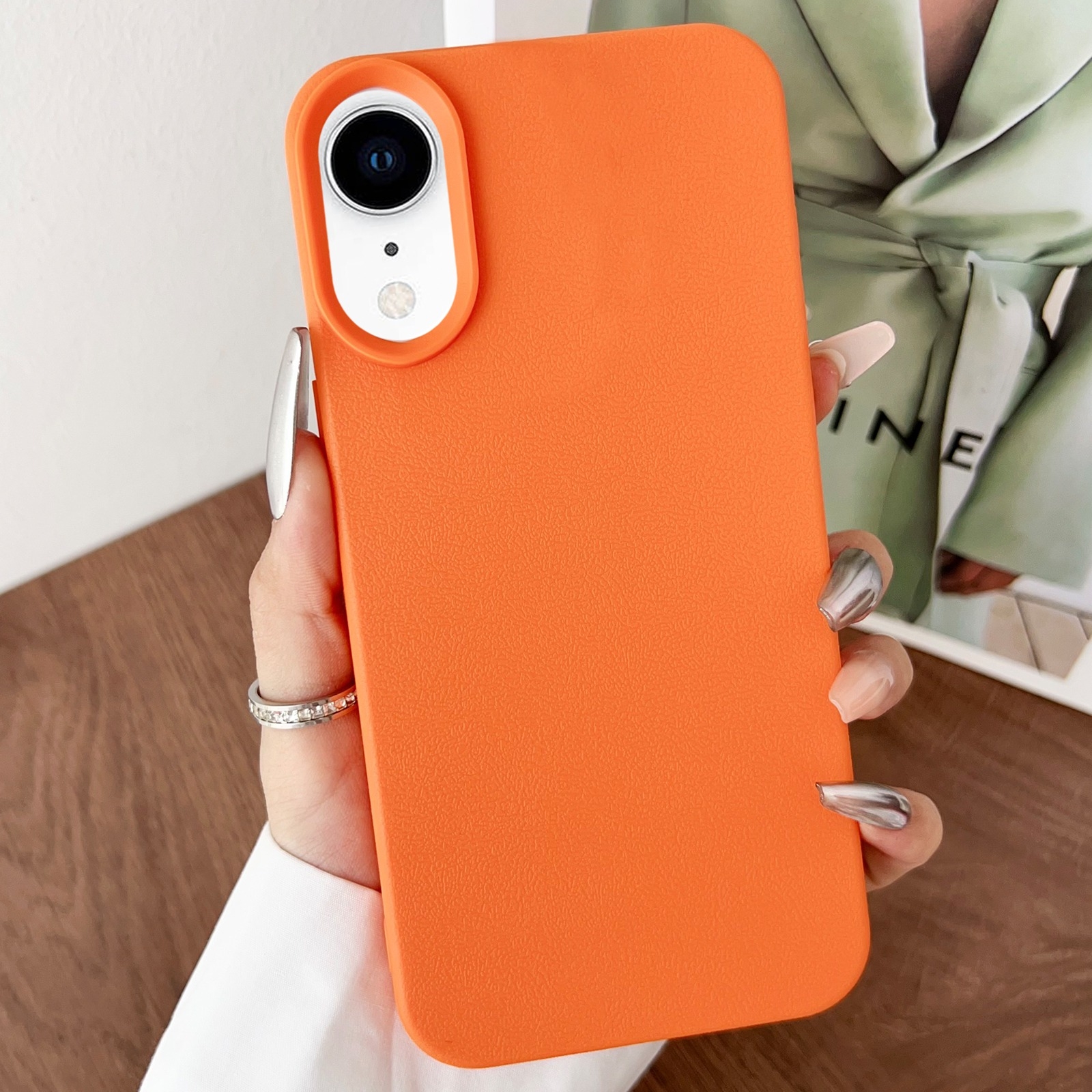 For iPhone XR Leather Texture TPU Full Coverage Phone Case(Orange) - Shopkiz.com