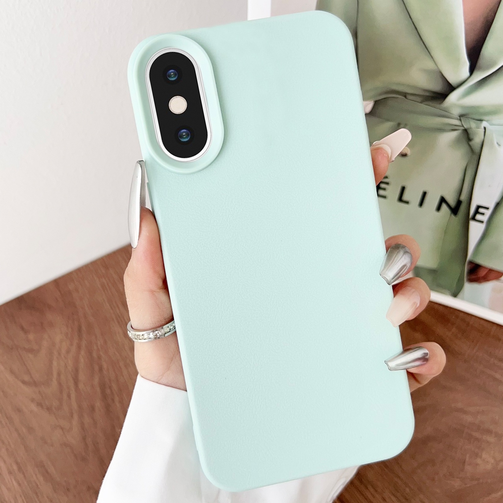 For iPhone XS Max Leather Texture TPU Full Coverage Phone Case(Green) - Shopkiz.com