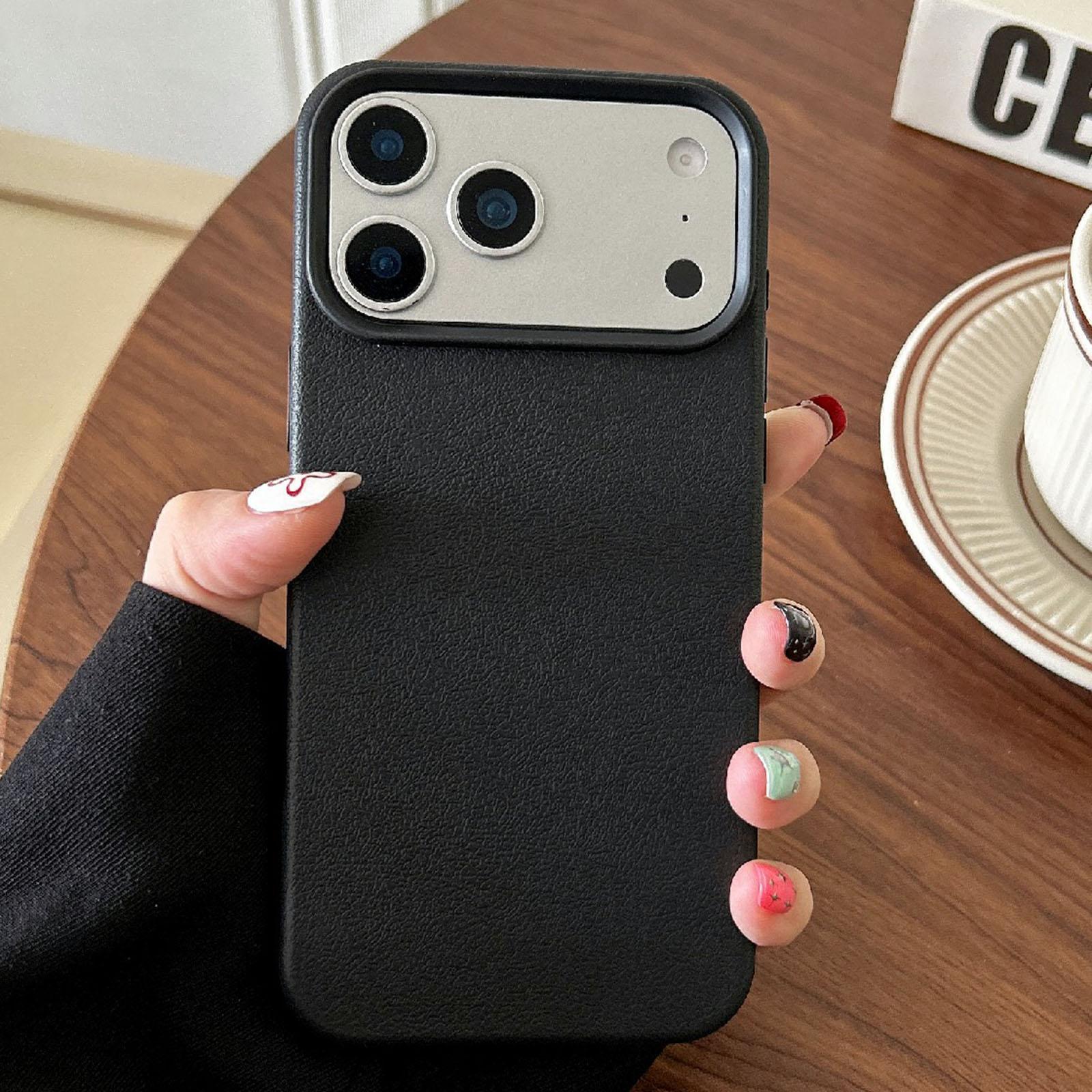 For iPhone 18 Pro Leather Texture TPU Full Coverage Phone Case(Black) - Shopkiz.com
