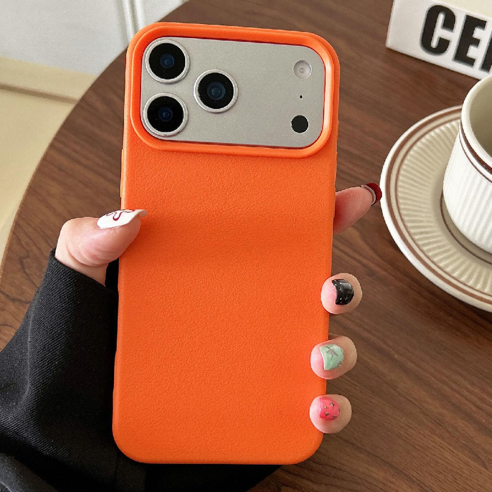 For iPhone 18 Pro Leather Texture TPU Full Coverage Phone Case(Orange) - Shopkiz.com