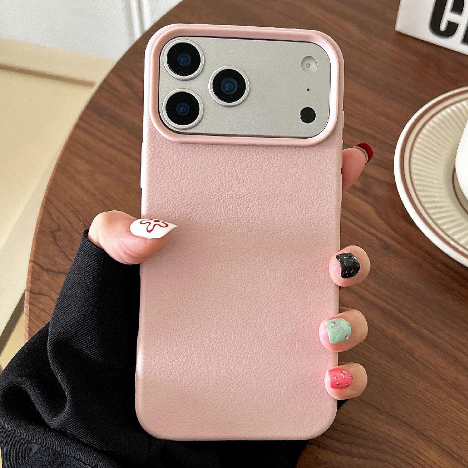For iPhone 18 Pro Max Leather Texture TPU Full Coverage Phone Case(Pink) - Shopkiz.com