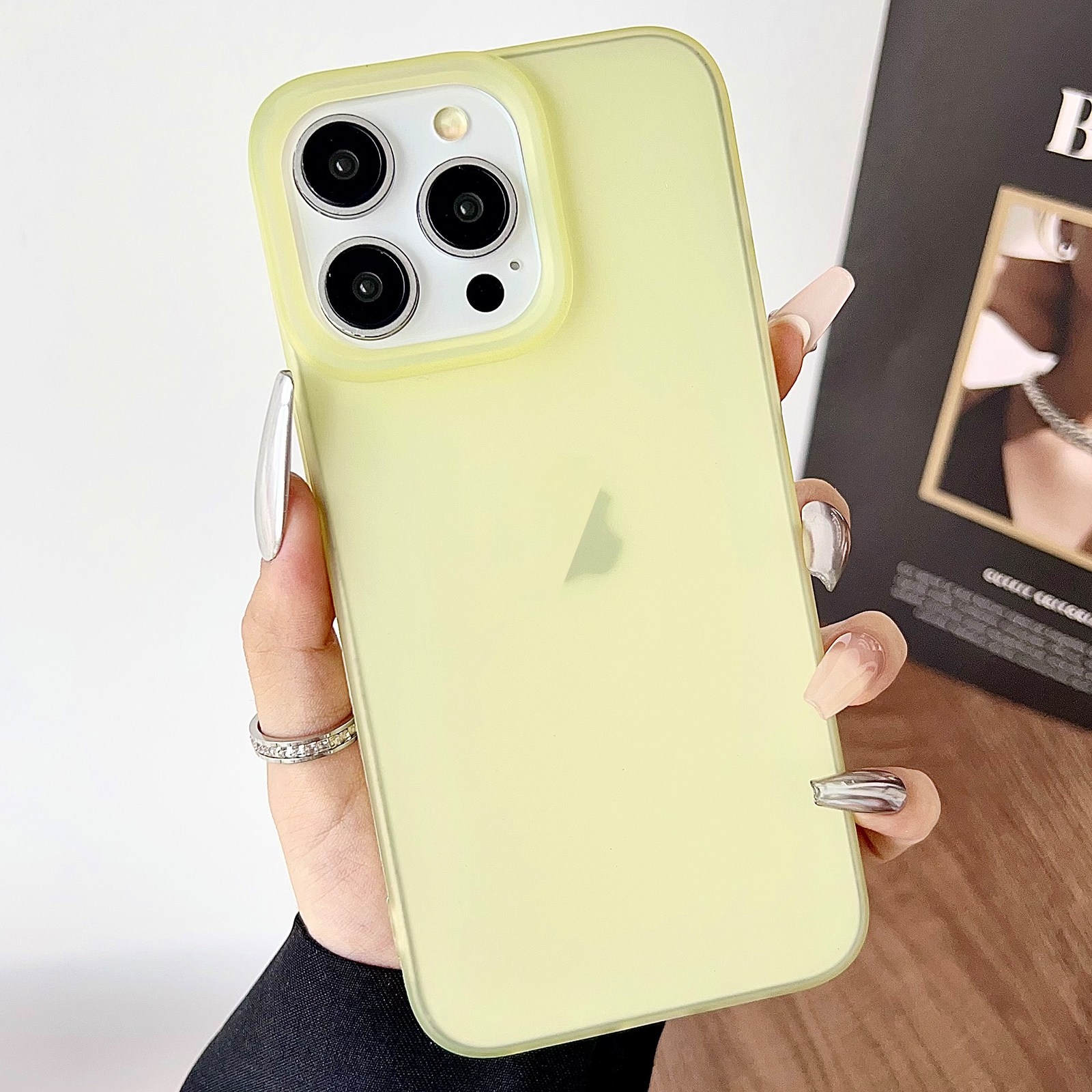 For iPhone 15 Pro Max Frosted Translucent TPU Full Coverage Phone Case(Yellow) - Shopkiz.com