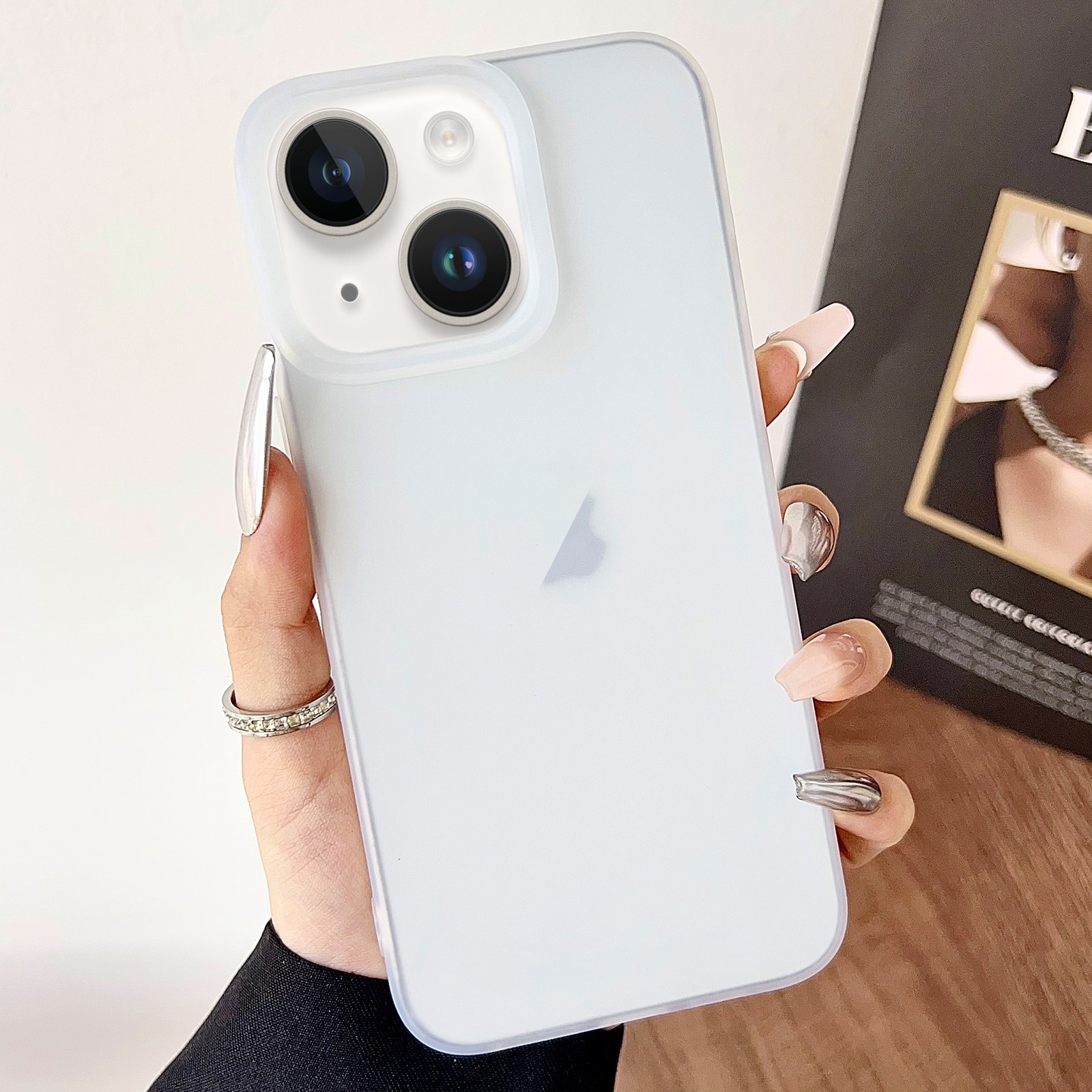 For iPhone 14 Frosted Translucent TPU Full Coverage Phone Case(White) - Shopkiz.com