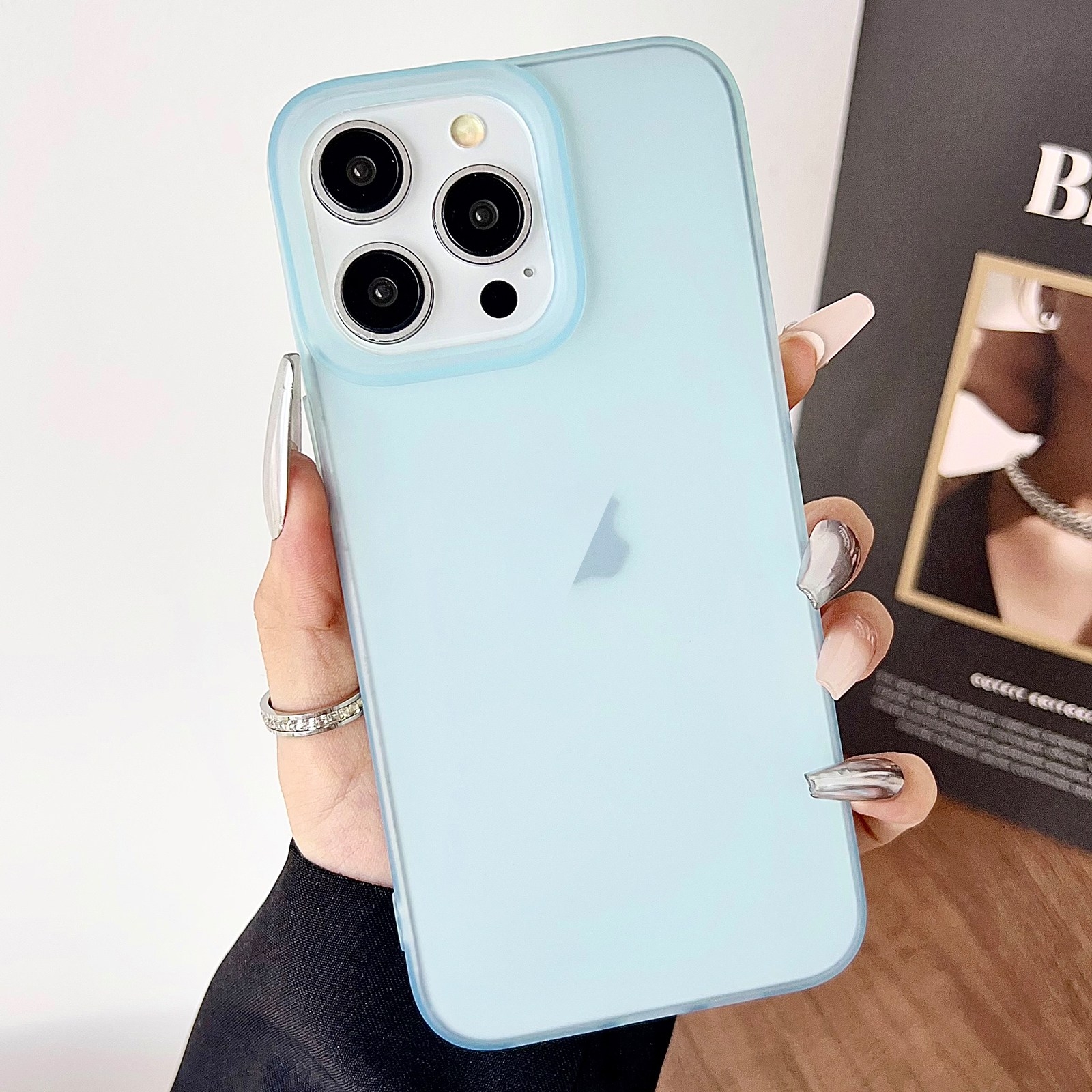 For iPhone 14 Pro Max Frosted Translucent TPU Full Coverage Phone Case(Light Blue) - Shopkiz.com