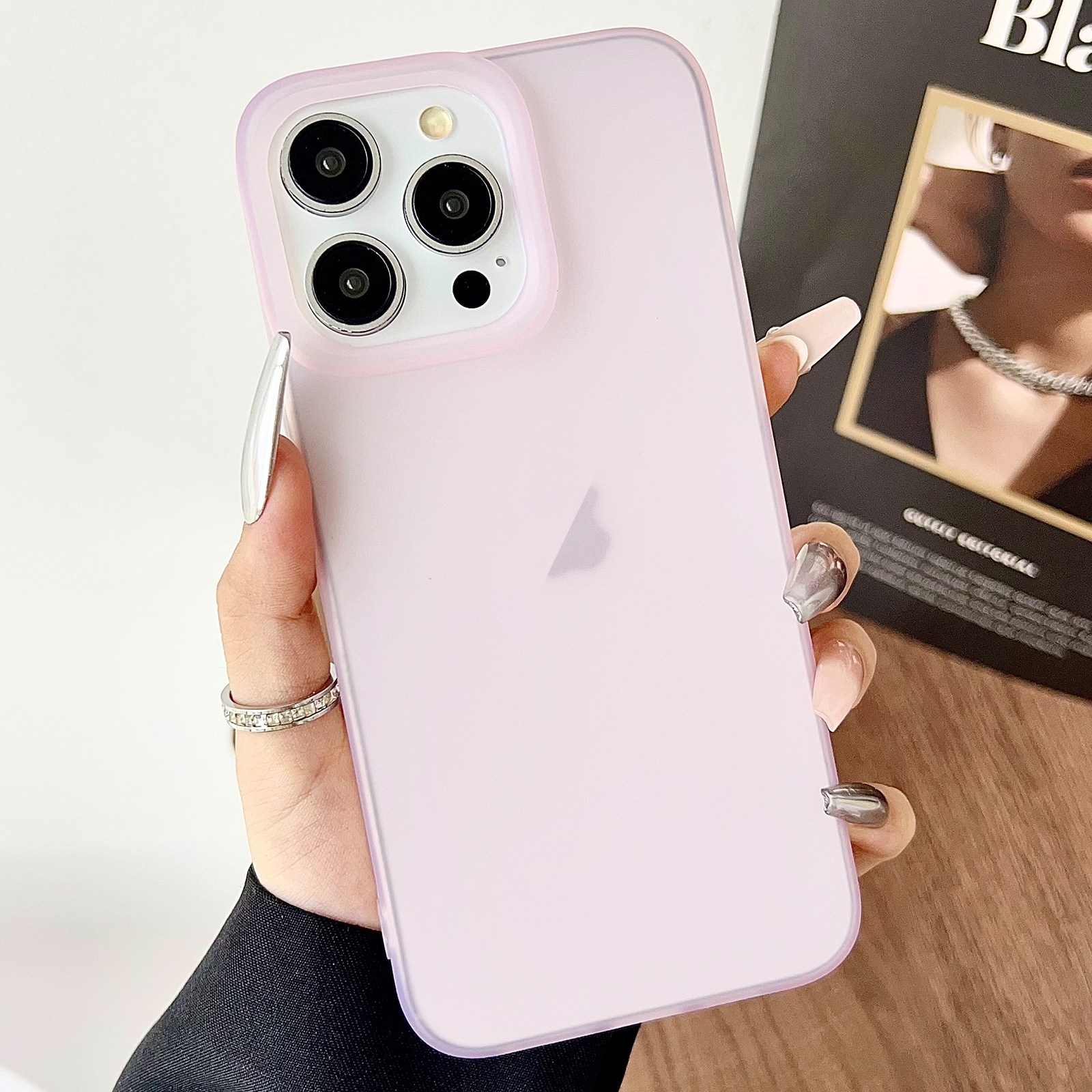 For iPhone 13 Pro Max Frosted Translucent TPU Full Coverage Phone Case(Pink) - Shopkiz.com