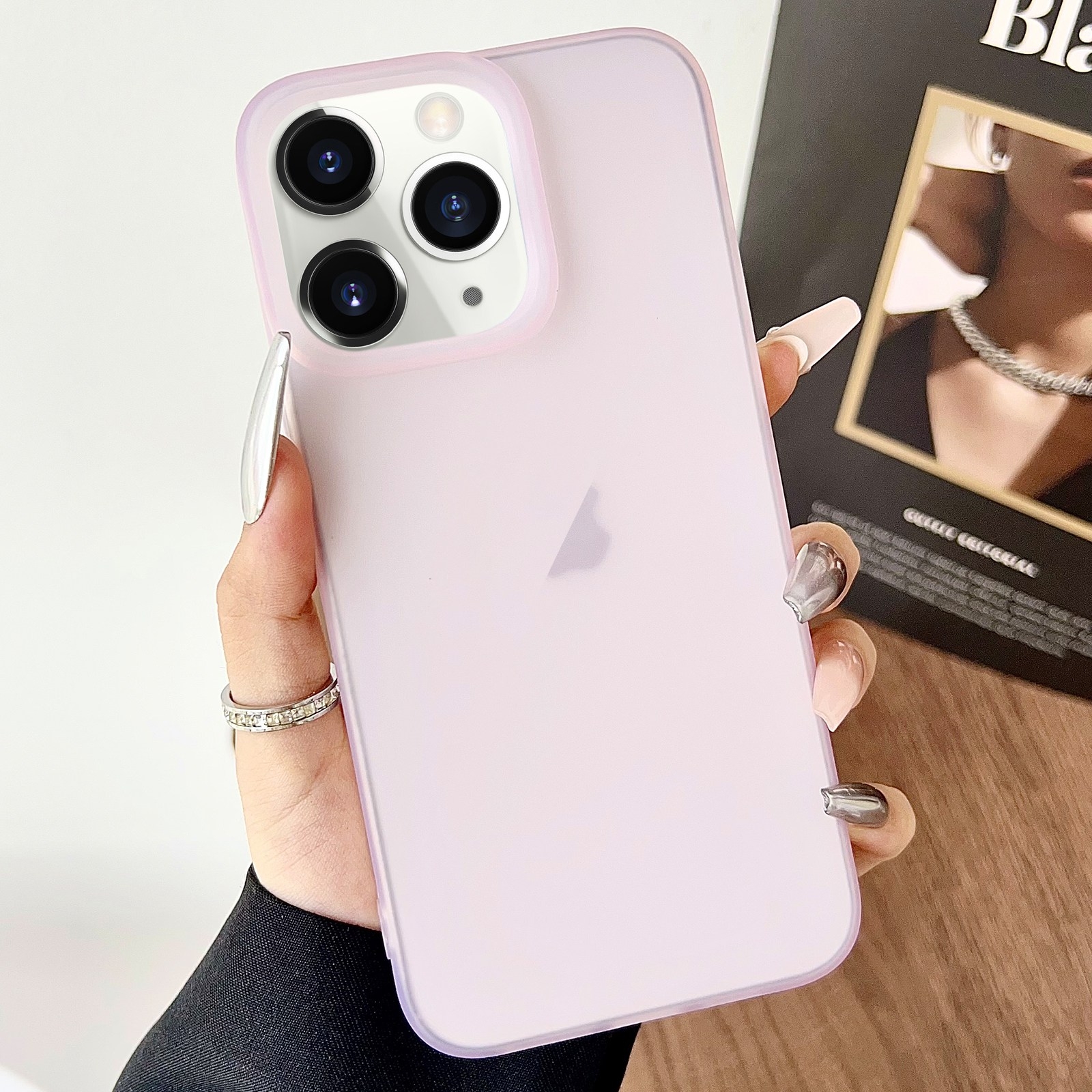 For iPhone 11 Pro Max Frosted Translucent TPU Full Coverage Phone Case(Pink) - Shopkiz.com