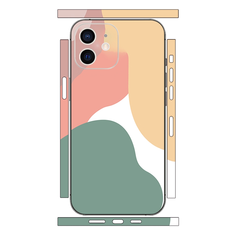 For iPhone 12 Geometric Style All-inclusive PET Phone Decal Adhesive Sticker(Green White) - Shopkiz.com