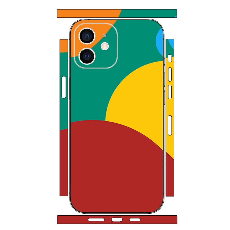For iPhone 12 Geometric Style All-inclusive PET Phone Decal Adhesive Sticker(Dark Red Yellow) - Shopkiz.com
