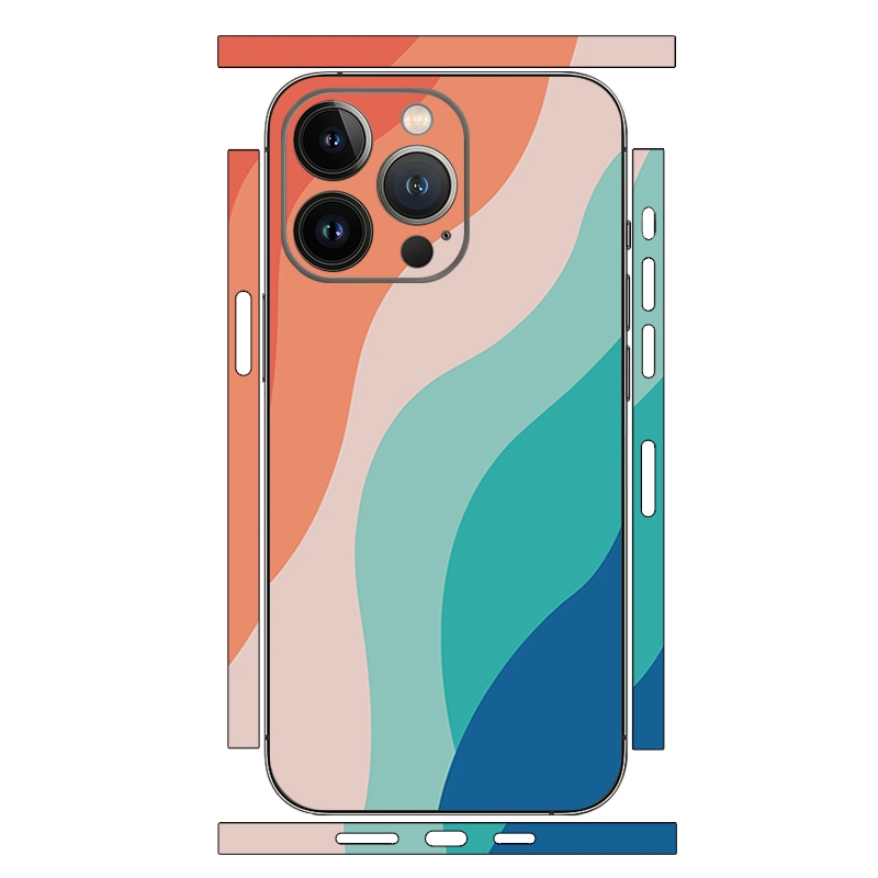 For iPhone 13 Pro Geometric Style All-inclusive PET Phone Decal Adhesive Sticker(Orange Pink) - Shopkiz.com