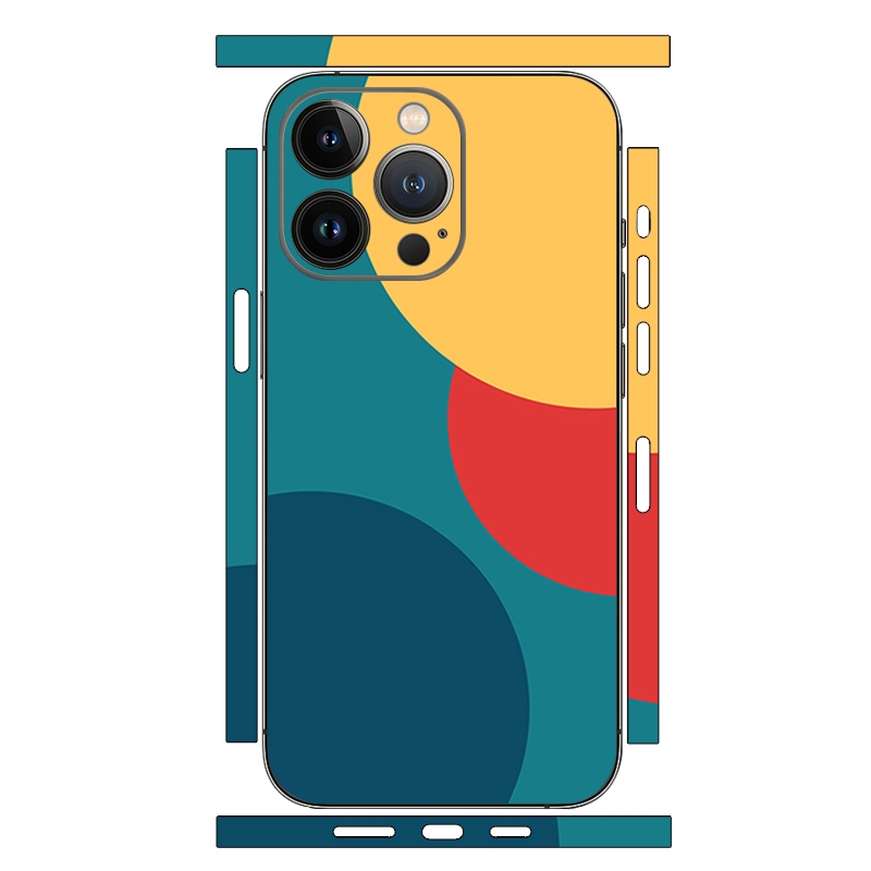 For iPhone 13 Pro Max Geometric Style All-inclusive PET Phone Decal Adhesive Sticker(Yellow Red) - Shopkiz.com