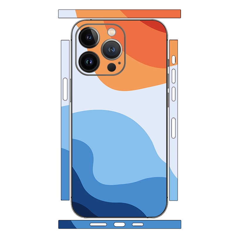 For iPhone 13 Pro Max Geometric Style All-inclusive PET Phone Decal Adhesive Sticker(White Orange) - Shopkiz.com