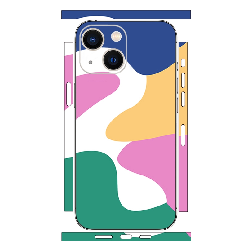 For iPhone 14 Geometric Style All-inclusive PET Phone Decal Adhesive Sticker(Pink White) - Shopkiz.com
