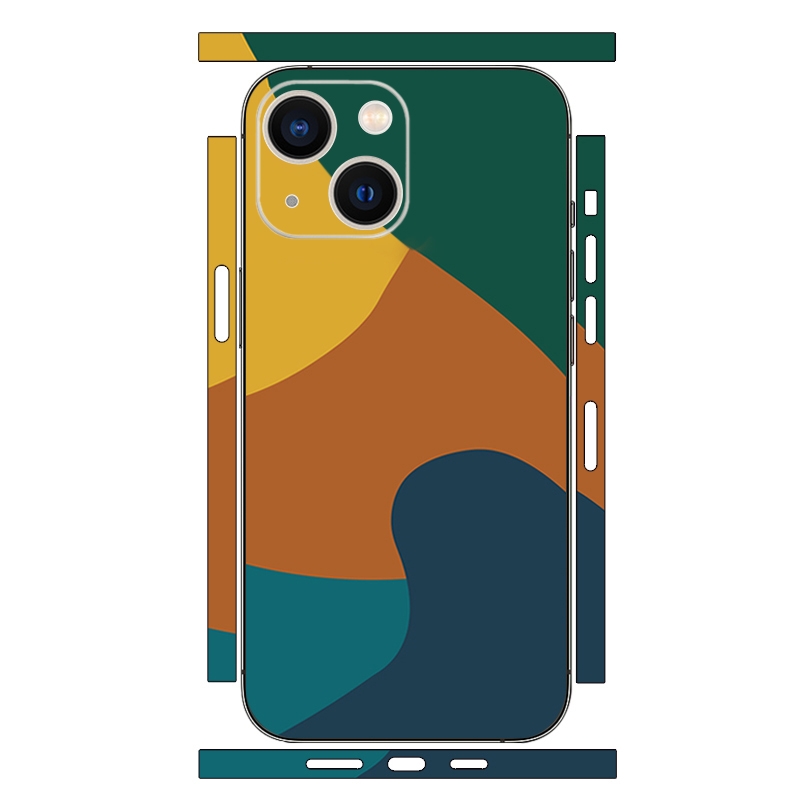 For iPhone 14 Plus Geometric Style All-inclusive PET Phone Decal Adhesive Sticker(Blue Brown) - Shopkiz.com