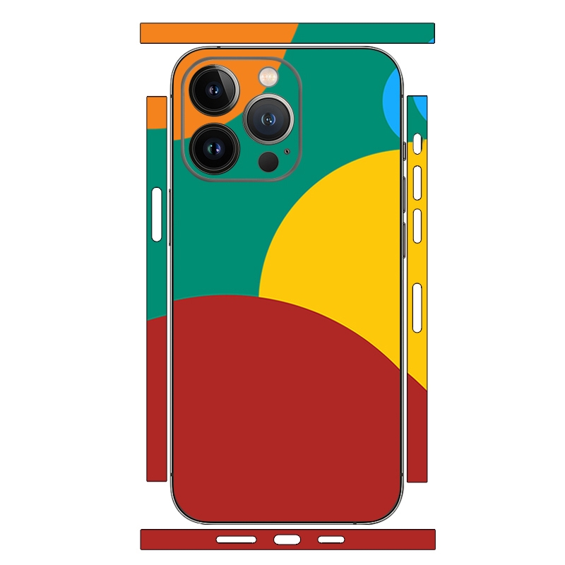 For iPhone 14 Pro Geometric Style All-inclusive PET Phone Decal Adhesive Sticker(Dark Red Yellow) - Shopkiz.com