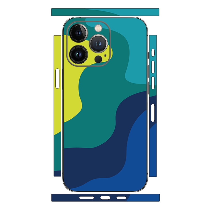 For iPhone 14 Pro Geometric Style All-inclusive PET Phone Decal Adhesive Sticker(Green Blue) - Shopkiz.com