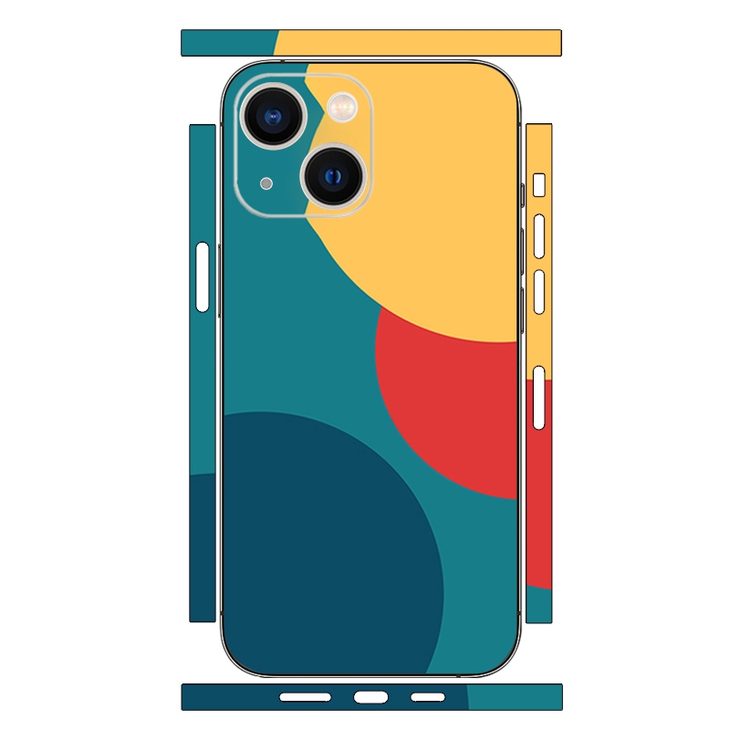 For iPhone 15 Plus Geometric Style All-inclusive PET Phone Decal Adhesive Sticker(Yellow Red) - Shopkiz.com