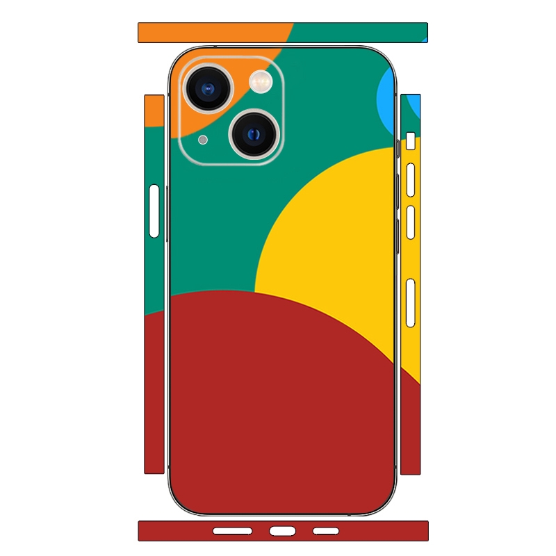For iPhone 15 Plus Geometric Style All-inclusive PET Phone Decal Adhesive Sticker(Dark Red Yellow) - Shopkiz.com