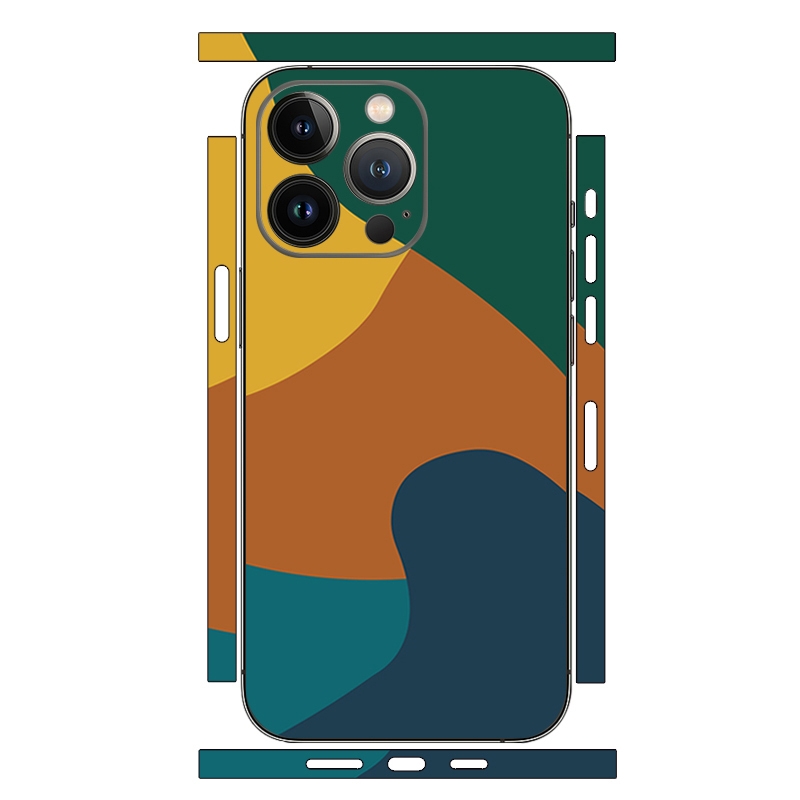For iPhone 15 Pro Max Geometric Style All-inclusive PET Phone Decal Adhesive Sticker(Blue Brown) - Shopkiz.com