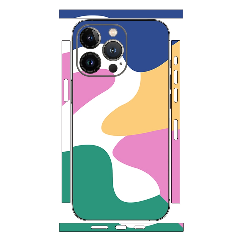For iPhone 15 Pro Max Geometric Style All-inclusive PET Phone Decal Adhesive Sticker(Pink White) - Shopkiz.com