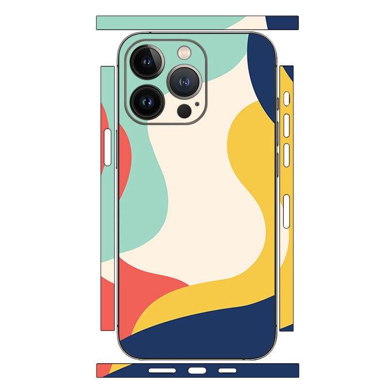 For iPhone 15 Pro Max Geometric Style All-inclusive PET Phone Decal Adhesive Sticker(White Green) - Shopkiz.com