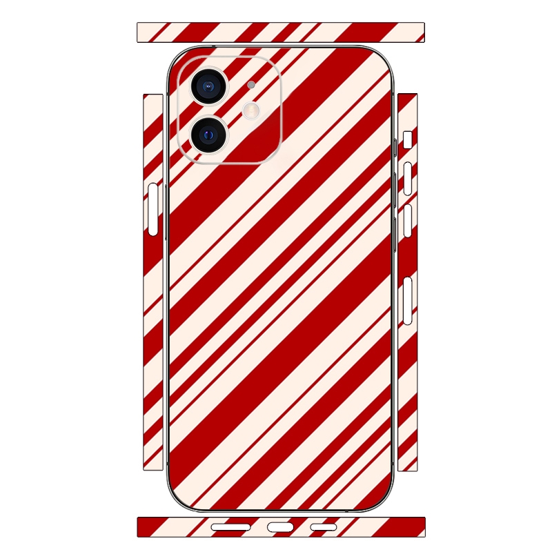 For iPhone 12 Geometric Style All-inclusive PET Phone Decal Adhesive Sticker(Red White Twill) - Shopkiz.com