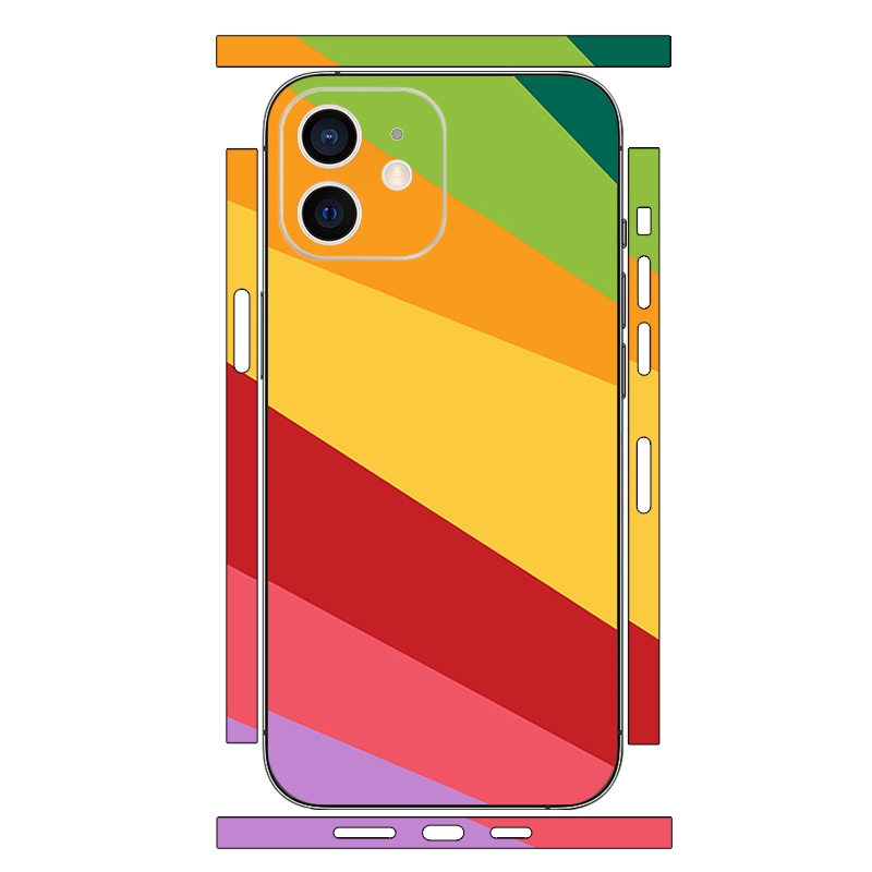 For iPhone 12 Geometric Style All-inclusive PET Phone Decal Adhesive Sticker(Red Yellow Twill) - Shopkiz.com