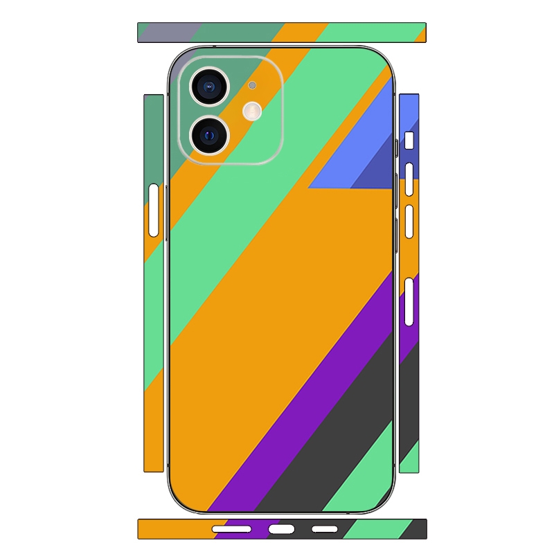 For iPhone 12 mini Geometric Style All-inclusive PET Phone Decal Adhesive Sticker(Green Yellow Twill) - Shopkiz.com
