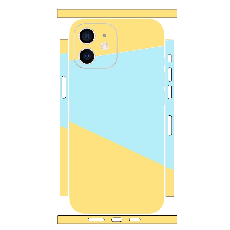 For iPhone 12 mini Geometric Style All-inclusive PET Phone Decal Adhesive Sticker(Yellow Blue) - Shopkiz.com