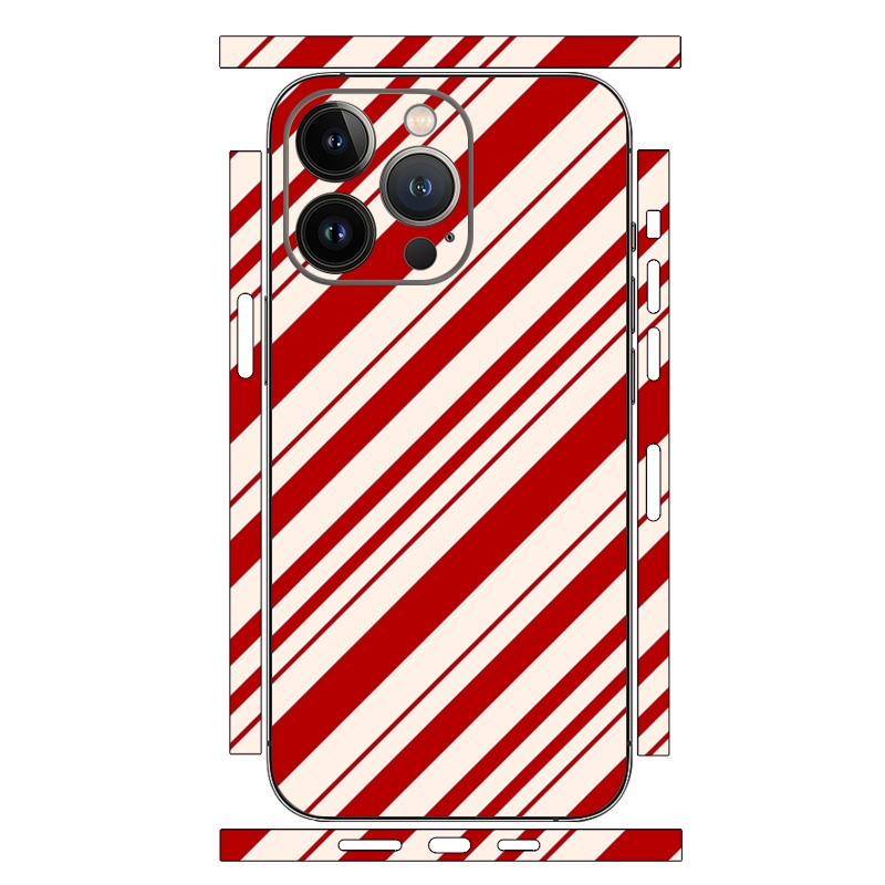 For iPhone 12 Pro Max Geometric Style All-inclusive PET Phone Decal Adhesive Sticker(Red White Twill) - Shopkiz.com