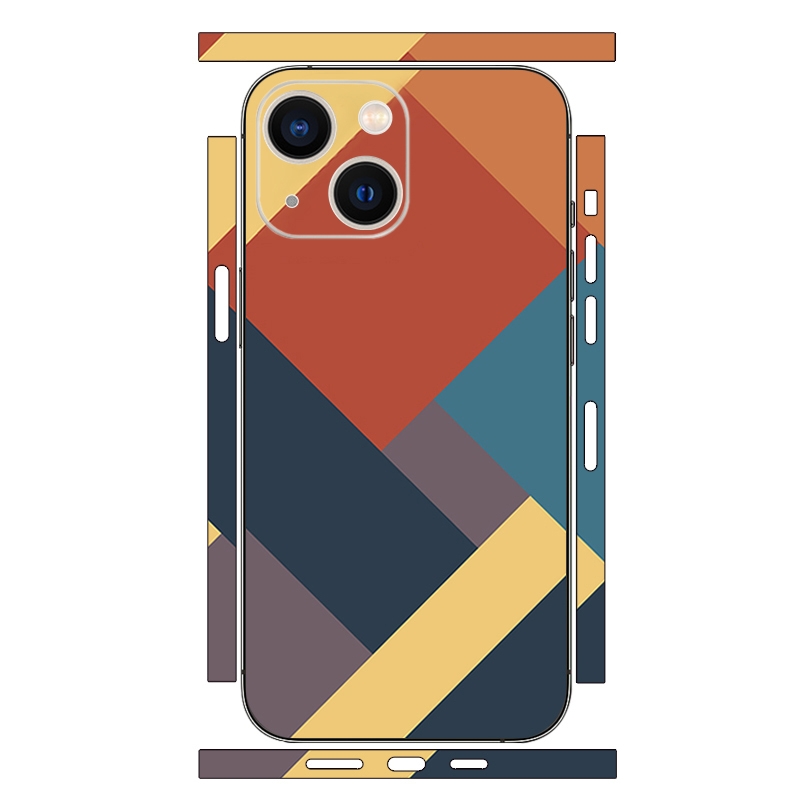 For iPhone 13 Geometric Style All-inclusive PET Phone Decal Adhesive Sticker(Dark Blue Brown) - Shopkiz.com