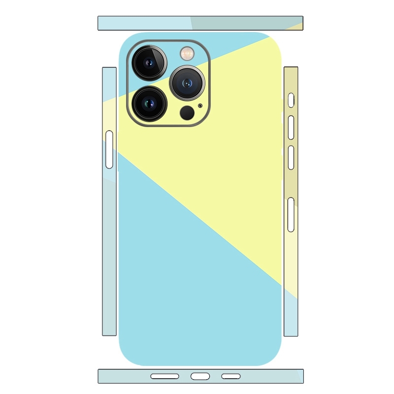 For iPhone 13 Pro Geometric Style All-inclusive PET Phone Decal Adhesive Sticker(Blue Yellow) - Shopkiz.com