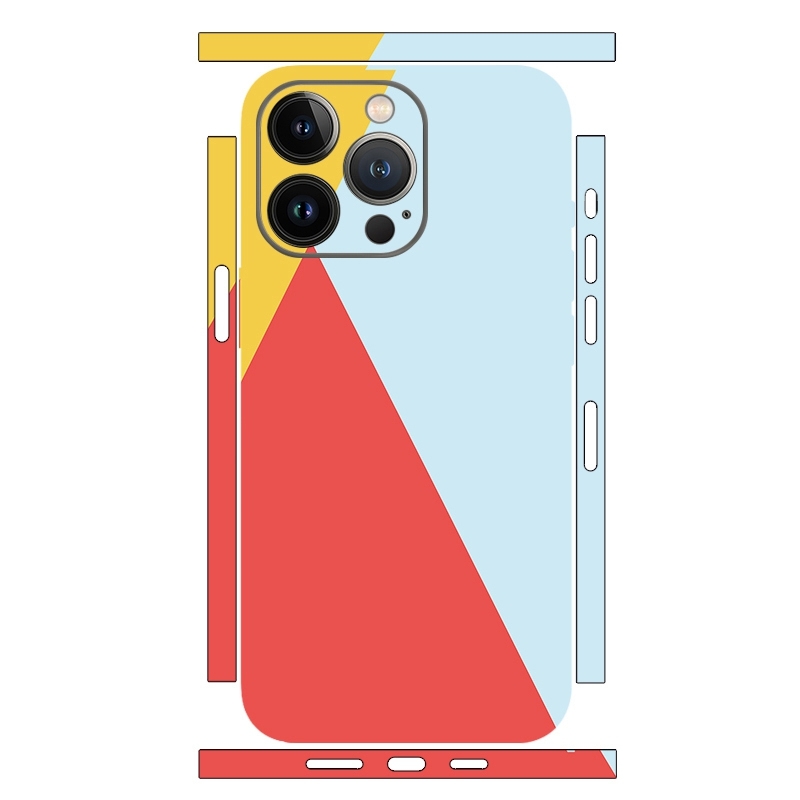 For iPhone 13 Pro Max Geometric Style All-inclusive PET Phone Decal Adhesive Sticker(Orange Blue) - Shopkiz.com