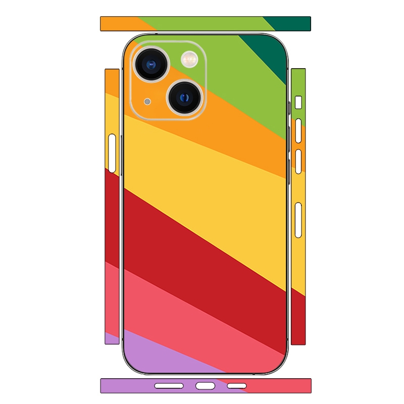 For iPhone 14 Plus Geometric Style All-inclusive PET Phone Decal Adhesive Sticker(Red Yellow Twill) - Shopkiz.com